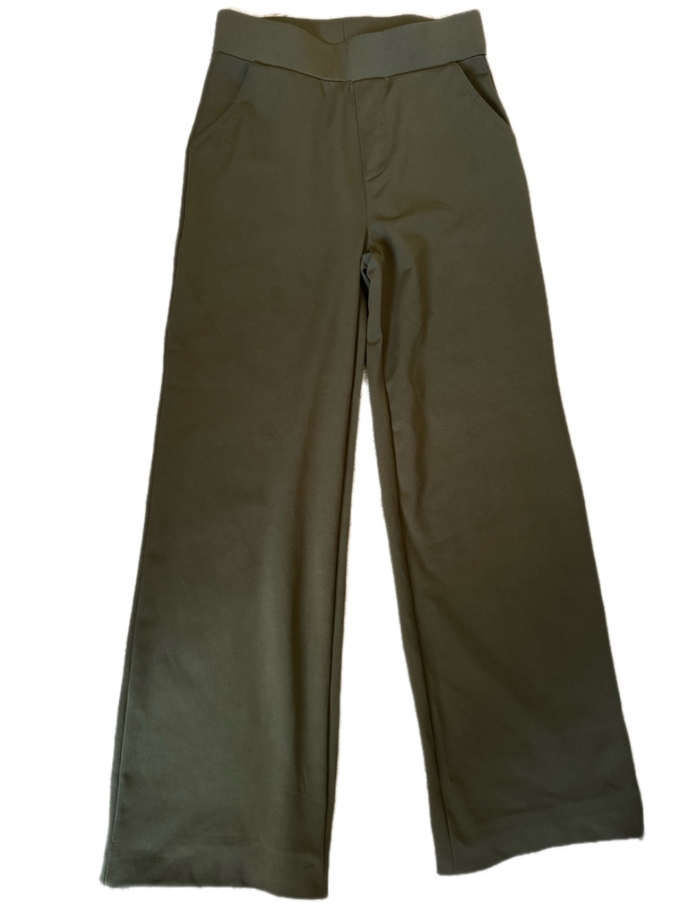 Wide-Leg Knit Pants in Olive Green